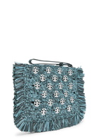 Rabanne Fringed Disc-embellished Raffia Pouch - Denim - One Size