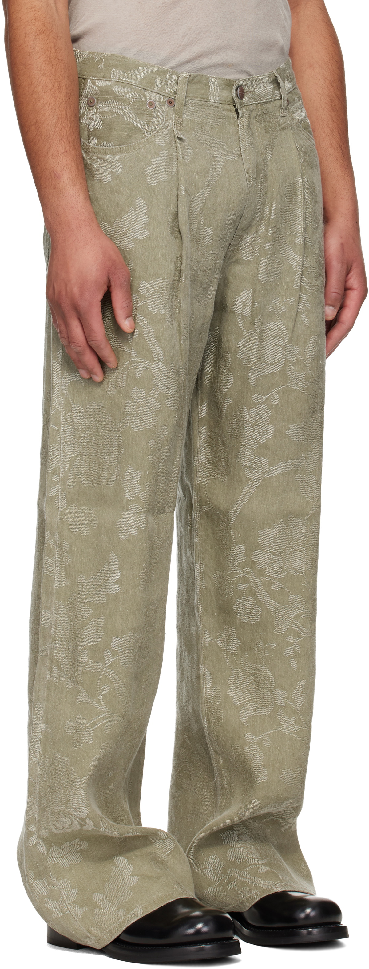 R13 Khaki Damon Pleated Trousers