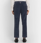 Thom Browne - Navy Slim-Fit Cropped Garment-Dyed Cotton-Corduroy Trousers - Navy