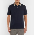 Gucci - Appliquéd Webbing-Trimmed Cotton-Piqué Polo Shirt - Men - Navy