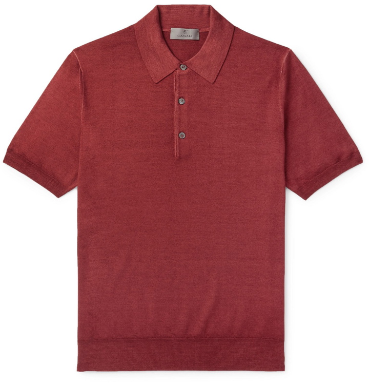 Photo: Canali - Slim-Fit Wool and Silk-Blend Polo Shirt - Red