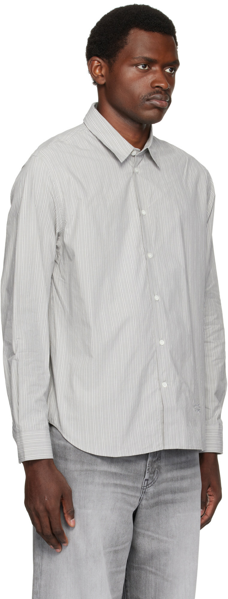 Maison Kitsuné Gray Handwriting Striped Casual Shirt
