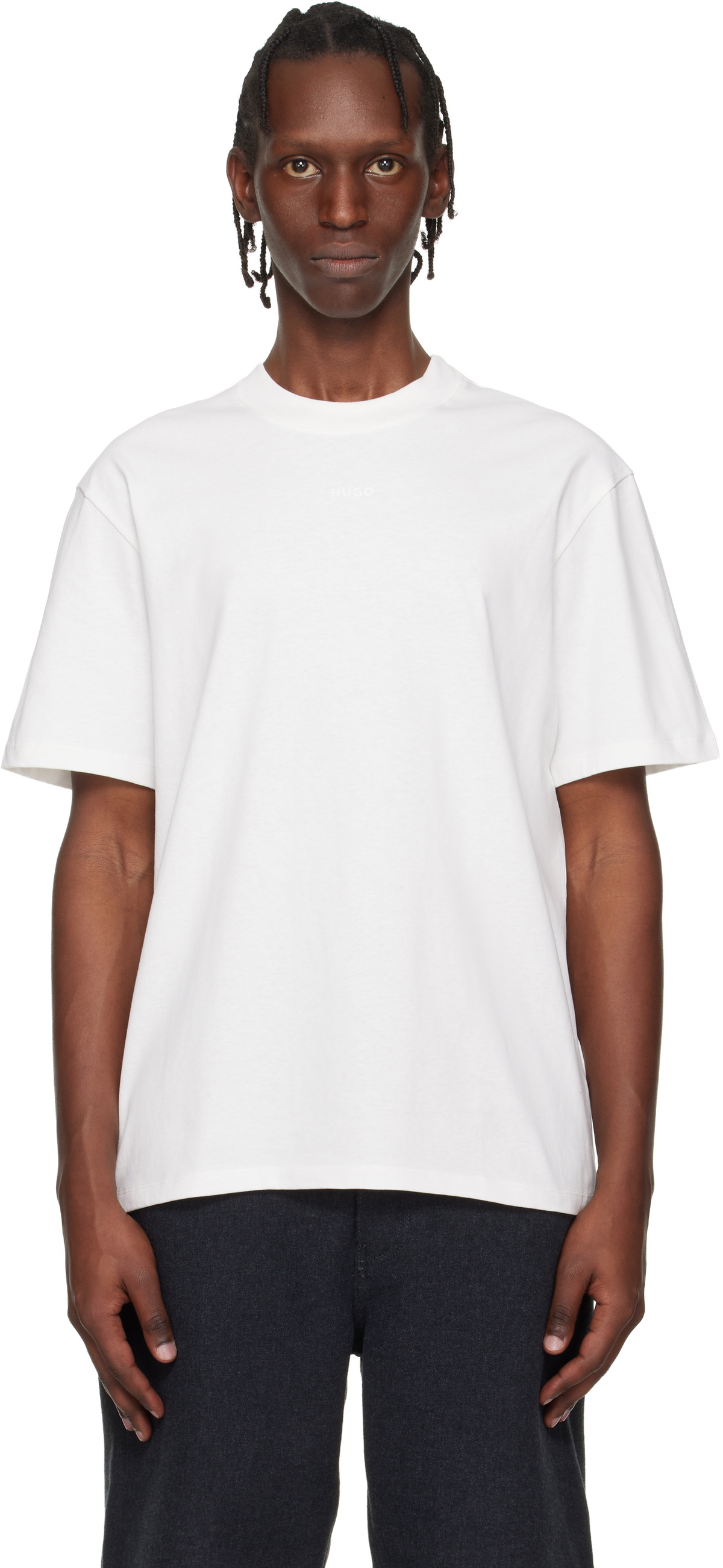 Hugo White Relaxed-Fit Logo-Print T-shirt