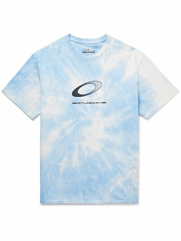 Photo: Saturdays NYC - Oakley Logo-Print Tie-Dyed Cotton-Jersey T-Shirt - Blue