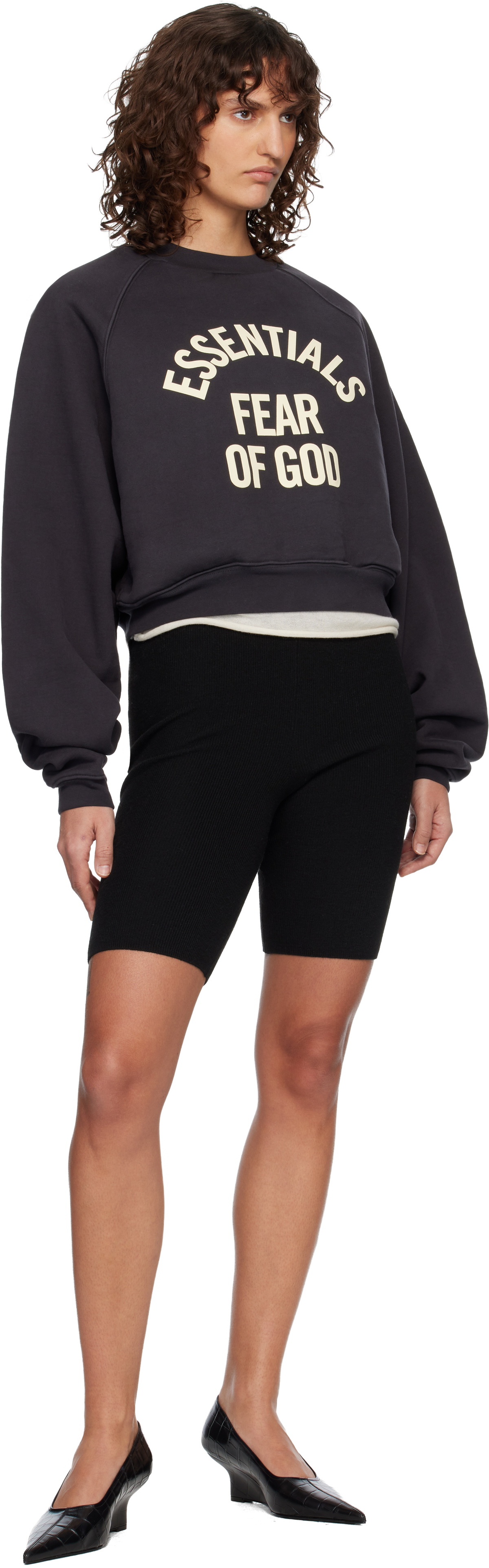 Fear of God ESSENTIALS Black Campus 90's Cropped Raglan Sweatshirt