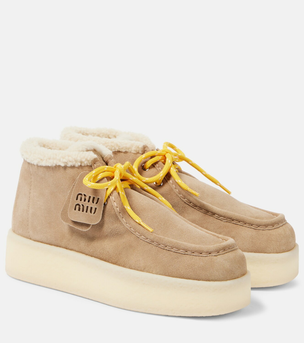 Miu Miu Shearling-lined leather platform ankle boots Miu Miu