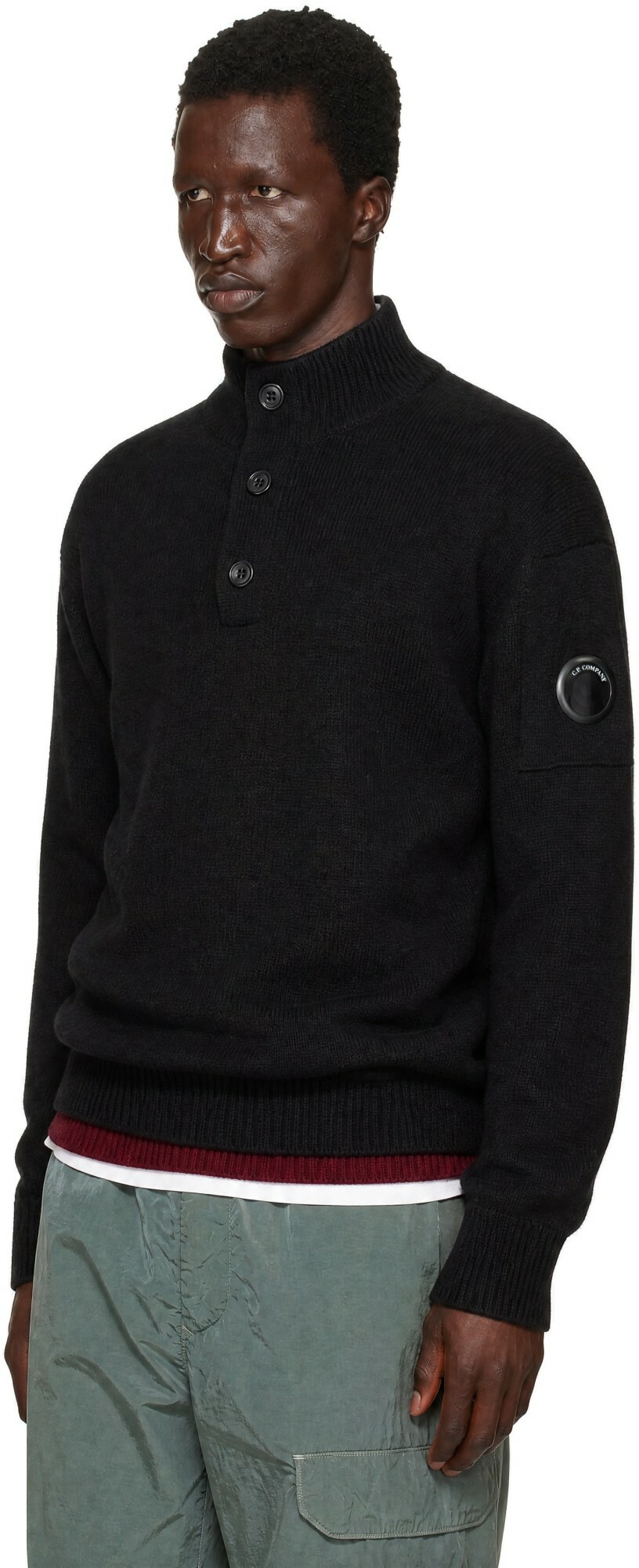 C.P. Company Black Lambswool GRS Half Button Sweater