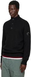 C.P. Company Black Lambswool GRS Half Button Sweater