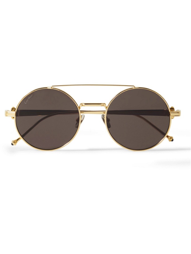 Photo: Cartier Eyewear - Round-Frame Gold-Tone Titanium Sunglasses