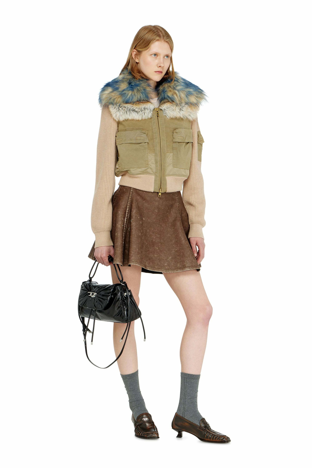 Diesel Bomber jacket with rib-knit and plush trims - Jackets Womens in Beige