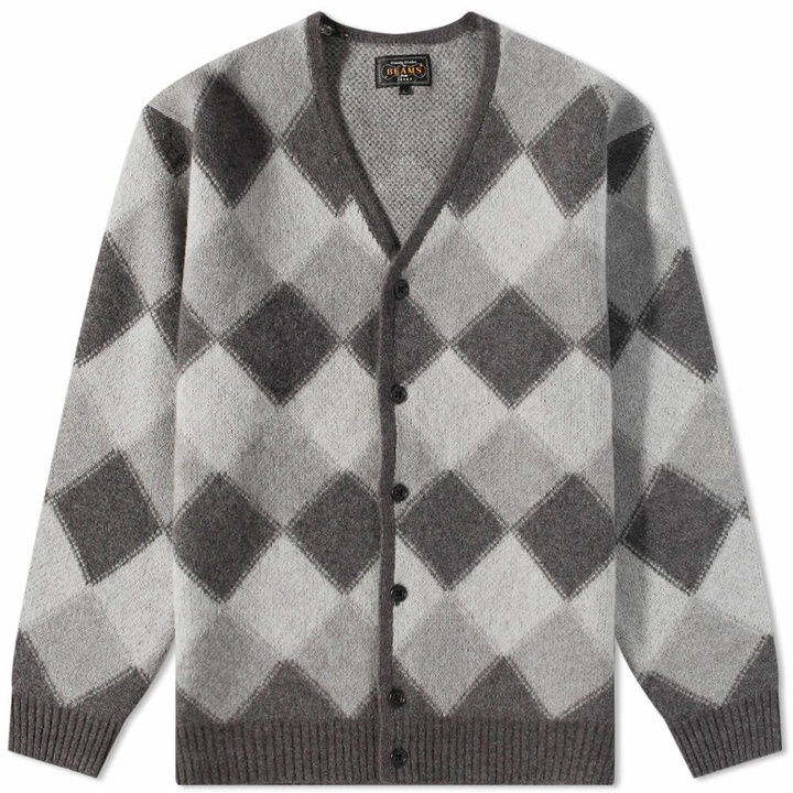 Photo: Beams Plus Men's Double Argyle Jacquard Cardigan in Grey