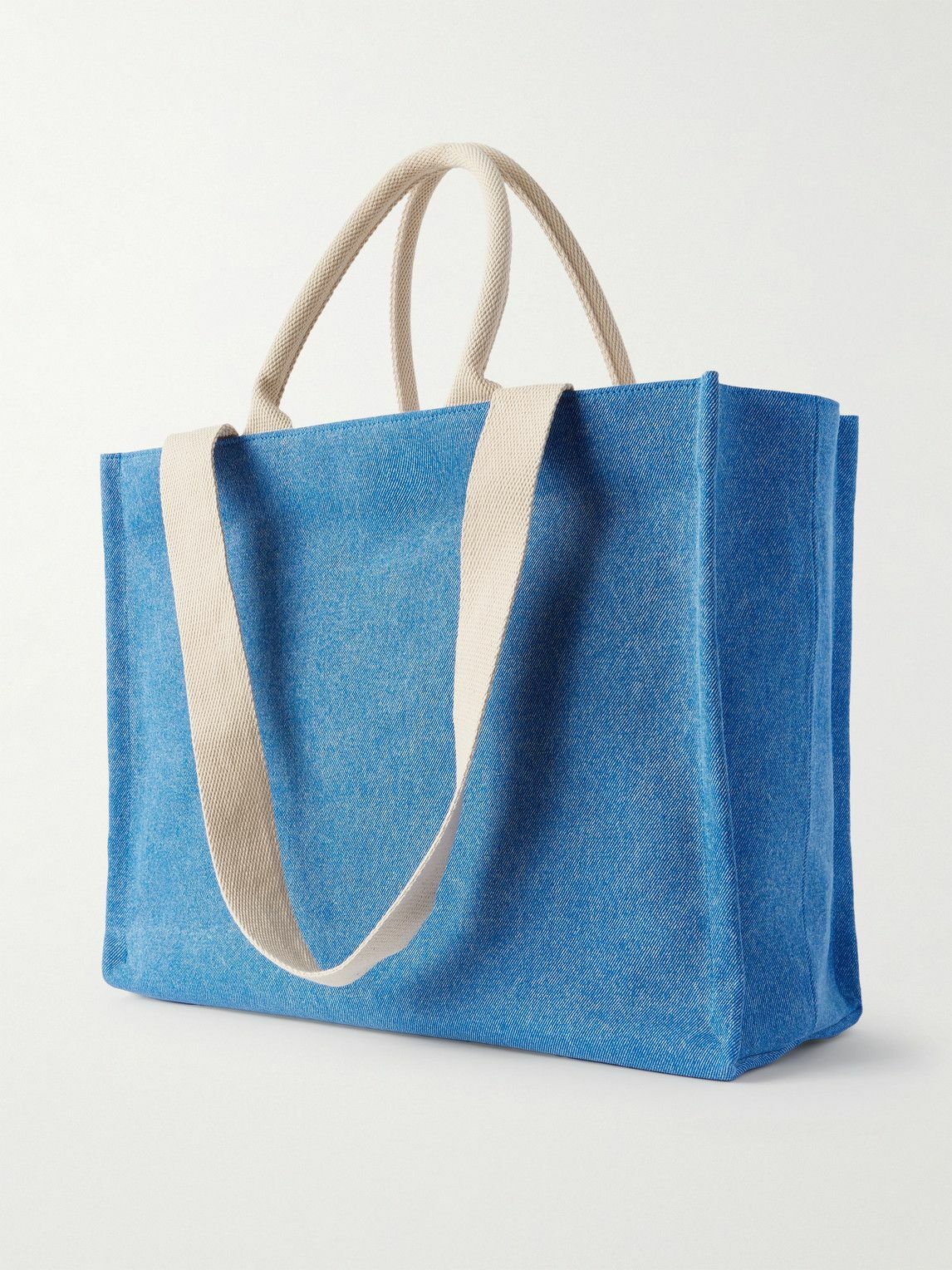 Marni - Logo-Embroidered Webbing-Trimmed Stonewashed Denim Tote Bag