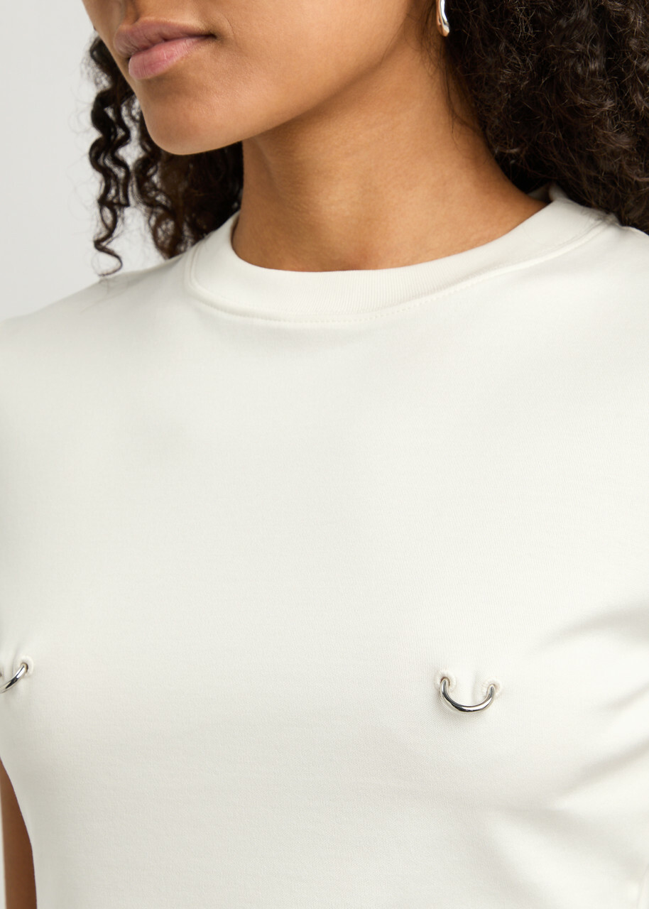 Mugler Piercing-embellished Cotton T-shirt Off White Mugler