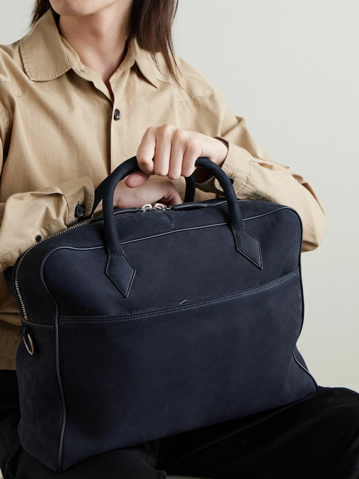 Métier - Closer All Day Leather-Trimmed Nubuck Briefcase