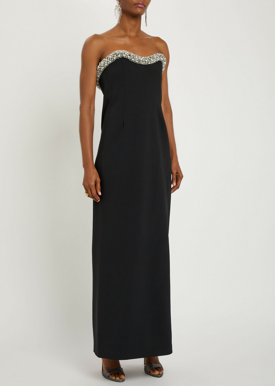 Simkhai Riona Embellished Strapless Crepe Gown Black