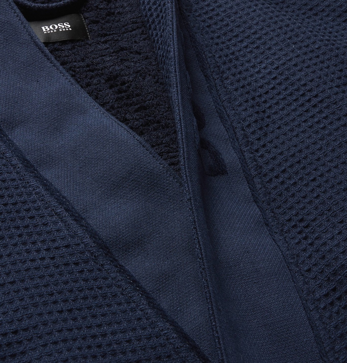 Hugo Boss - Logo-Jacquard Waffle-Knit Loopback Cotton Robe - Blue Hugo Boss