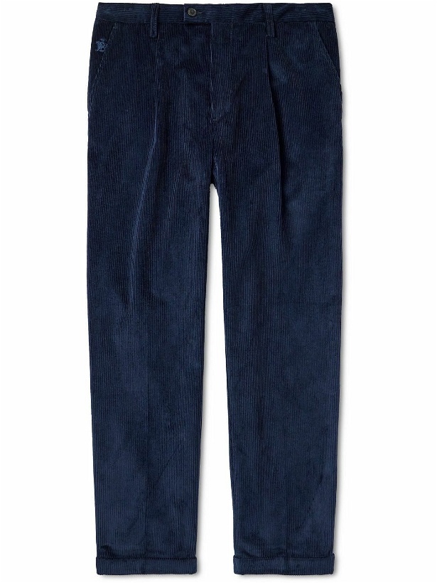 Photo: Baracuta - Straight-Leg Pleated Cotton-Corduroy Trousers - Blue