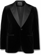 Zegna - Slim-Fit Satin-Trimmed Cotton-Velvet Tuxedo Jacket - Blue