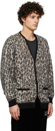 WACKO MARIA Beige Leopard Mohair 'Guilty Parties' Cardigan