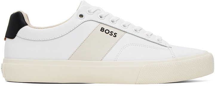 Photo: BOSS White Cupsole Contrast Band Sneakers