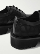 Valentino Garavani - Glossed-Leather and Logo-Jacquard Satin Derby Shoes - Black