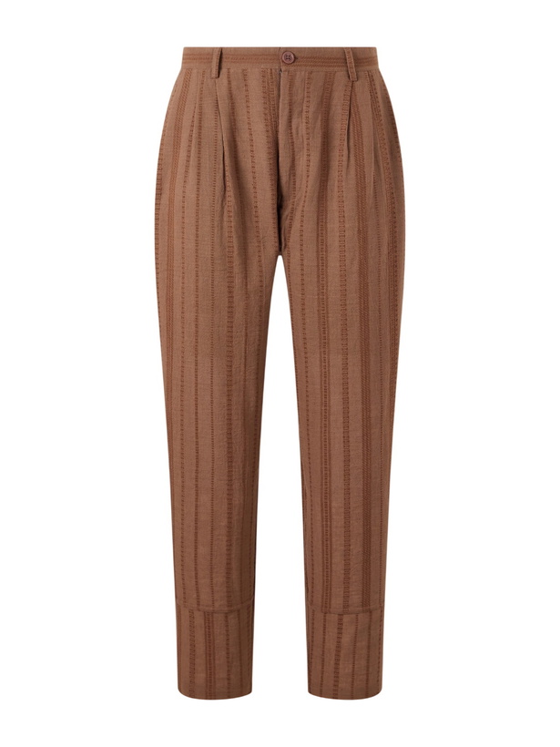 Photo: Kardo - Antonio Straight-Leg Striped Cotton-Canvas Trousers - Brown