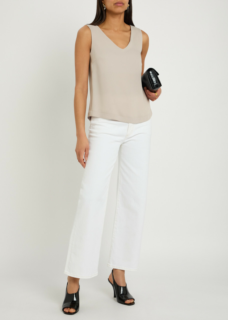 Herno V-neck Satin-crepe top Cream