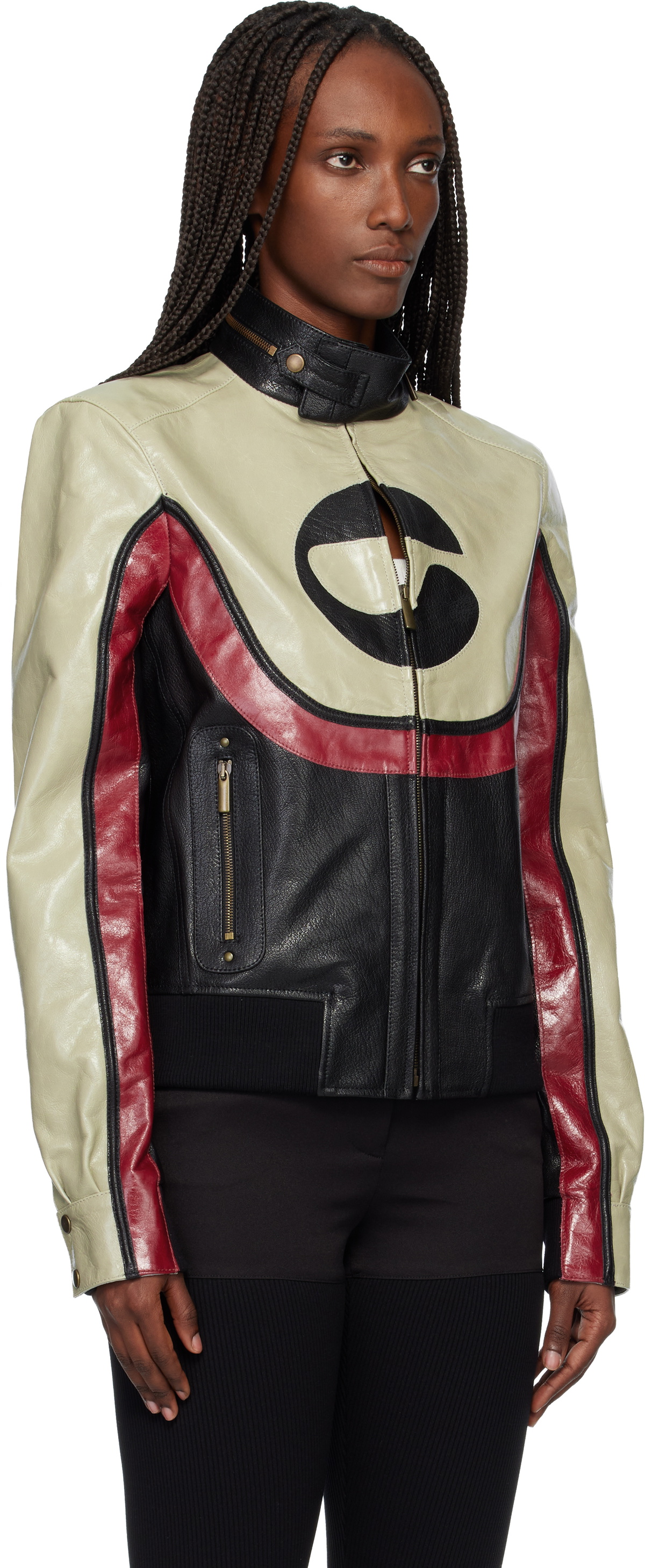 Coperni Beige & Black C-Logo Leather Jacket
