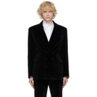 Palomo Spain Navy Velvet Double-Breasted Blazer