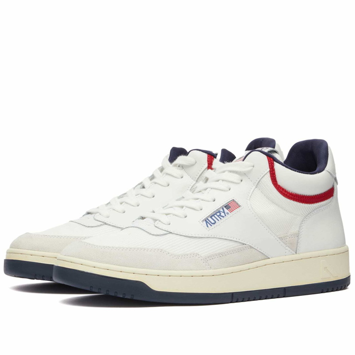 Photo: Autry Men's Open Mid Sneakers in White/Navy/Red