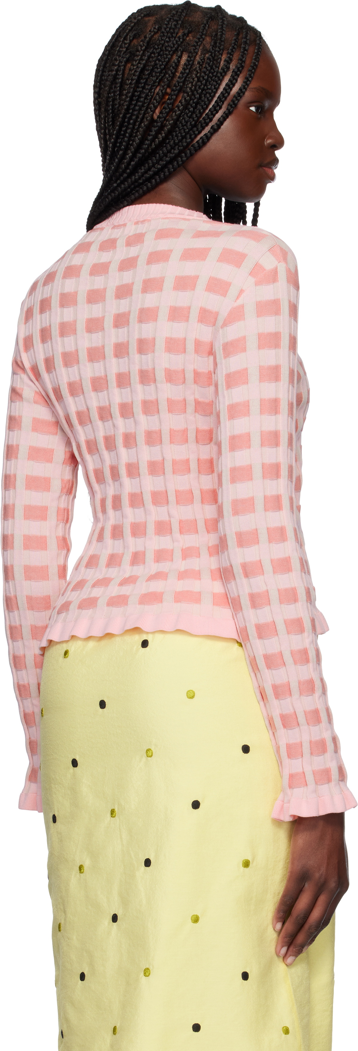 Maison Kitsuné Pink Checked Ribbed Cardigan