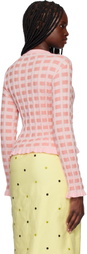 Maison Kitsuné Pink Checked Ribbed Cardigan