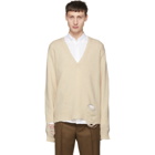 Maison Margiela Off-White Wool Distressed V-Neck Sweater