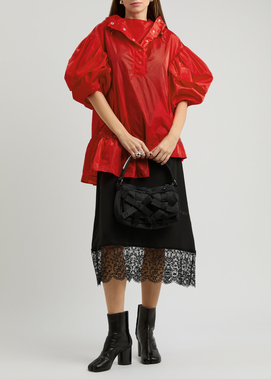 Simone Rocha Ruffled Hooded Nylon Poncho Red