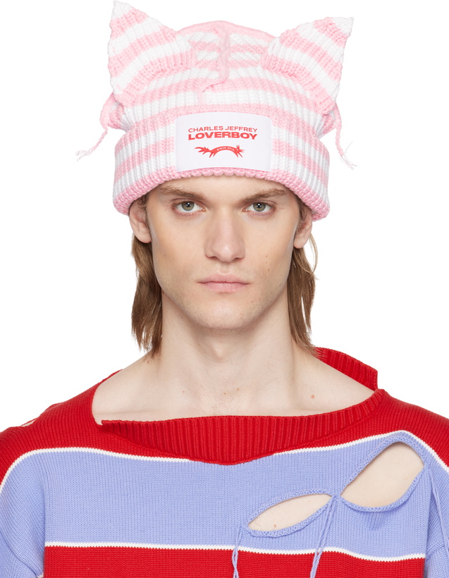 Photo: Charles Jeffrey LOVERBOY SSENSE Exclusive Pink & White Chunky Ears Beanie