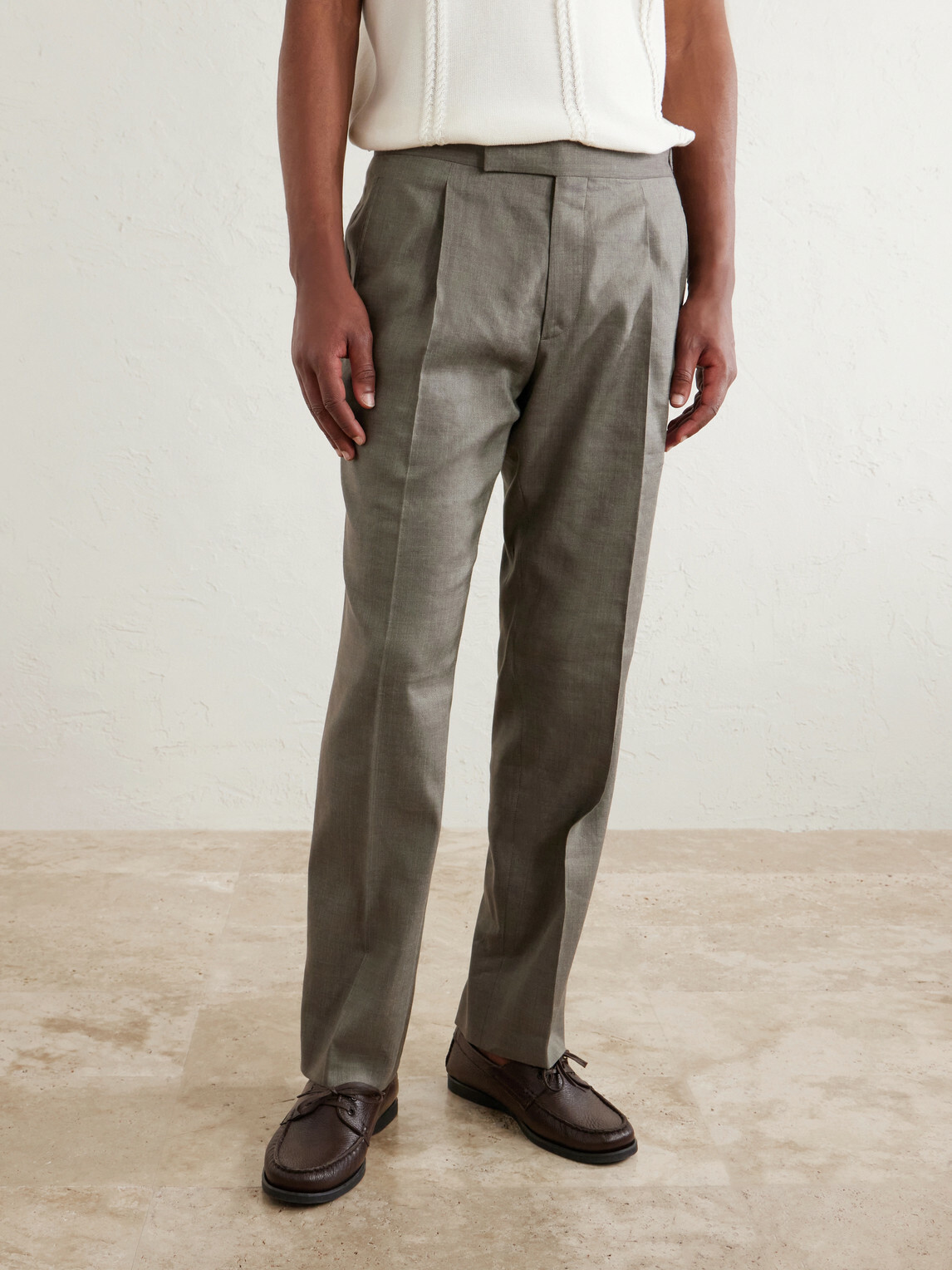 Mr P. - Straight-Leg Pleated Linen and Wool-Blend Suit Trousers - Green