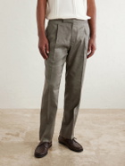 Mr P. - Straight-Leg Pleated Linen and Wool-Blend Suit Trousers - Green