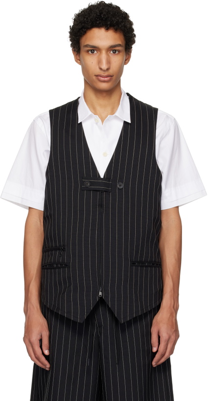 Photo: Y-3 Black Sport Uniform Pinstripe Tailored Vest