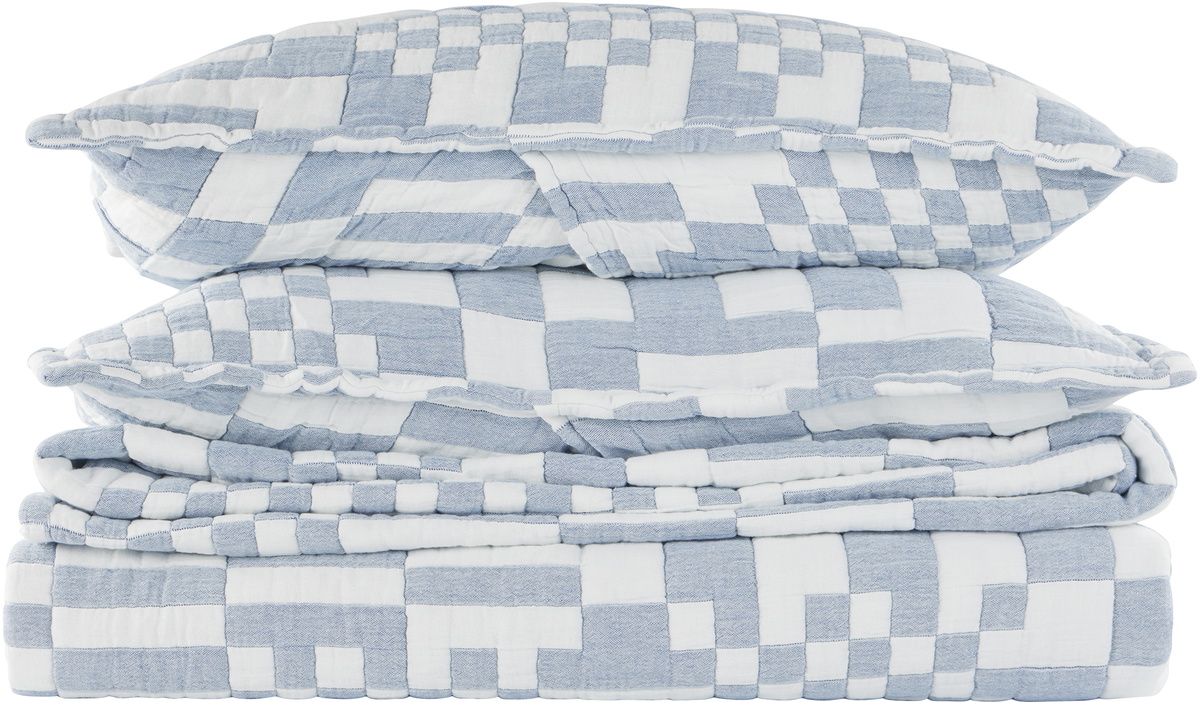 Dusen Dusen White & Navy Check Bed Set, Full/Queen