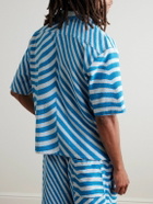 The Elder Statesman - Camp-Collar Embroidered Striped Organic Cotton-Terry Shirt - Blue