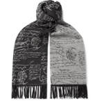 Berluti - Scritto Reversible Fringed Brushed-Silk Scarf - Gray