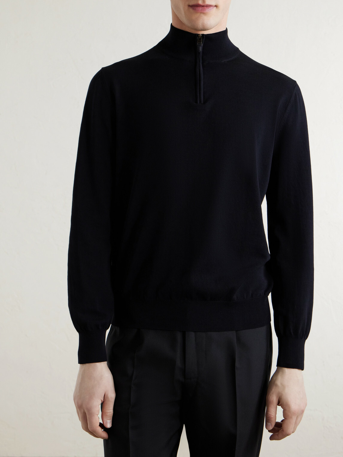 Canali - Cotton Half-Zip Sweater - Black