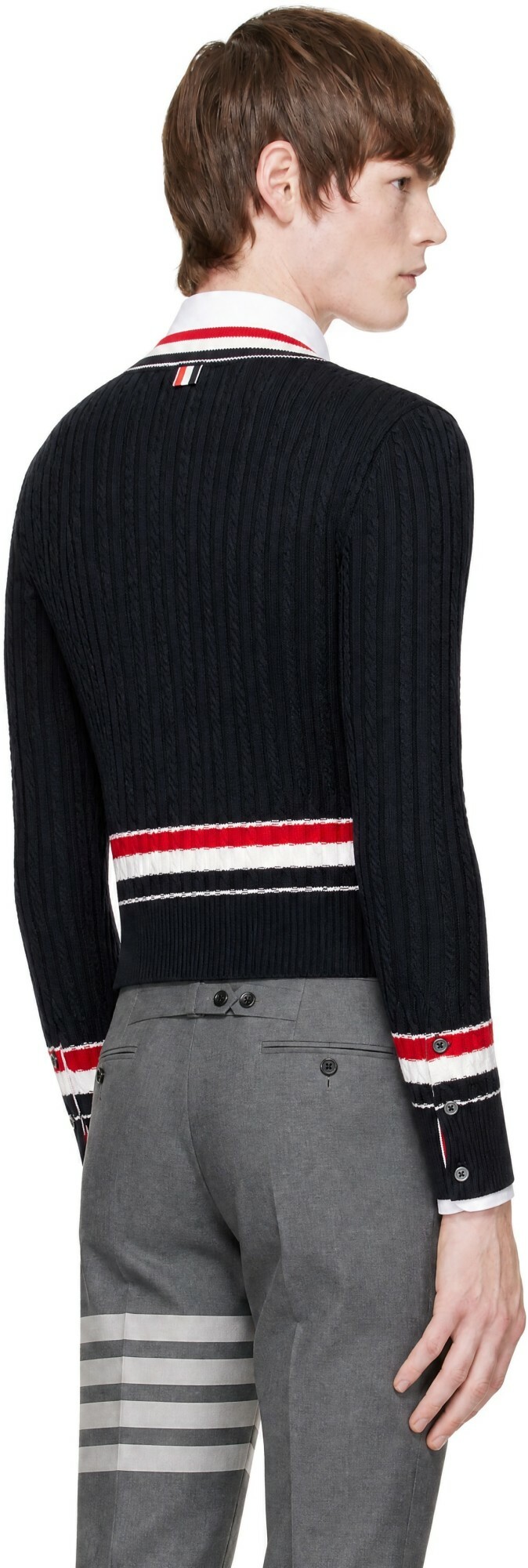 Thom Browne Navy RWB Stripe Cricket Sweater