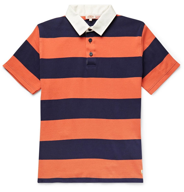 Photo: Armor Lux - Twill-Trimmed Striped Cotton-Jersey Rugby Shirt - Orange