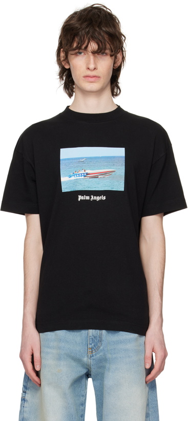Photo: Palm Angels Black Getty Speedboat Classic T-Shirt