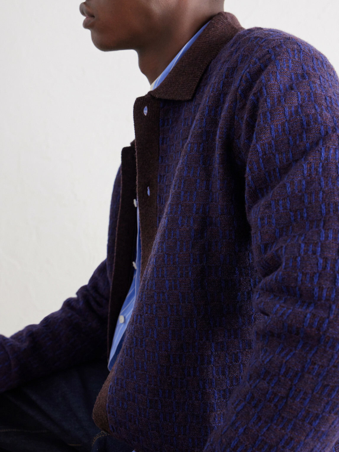 NN07 - Thor 60004 Checked Wool-Blend Cardigan - Blue