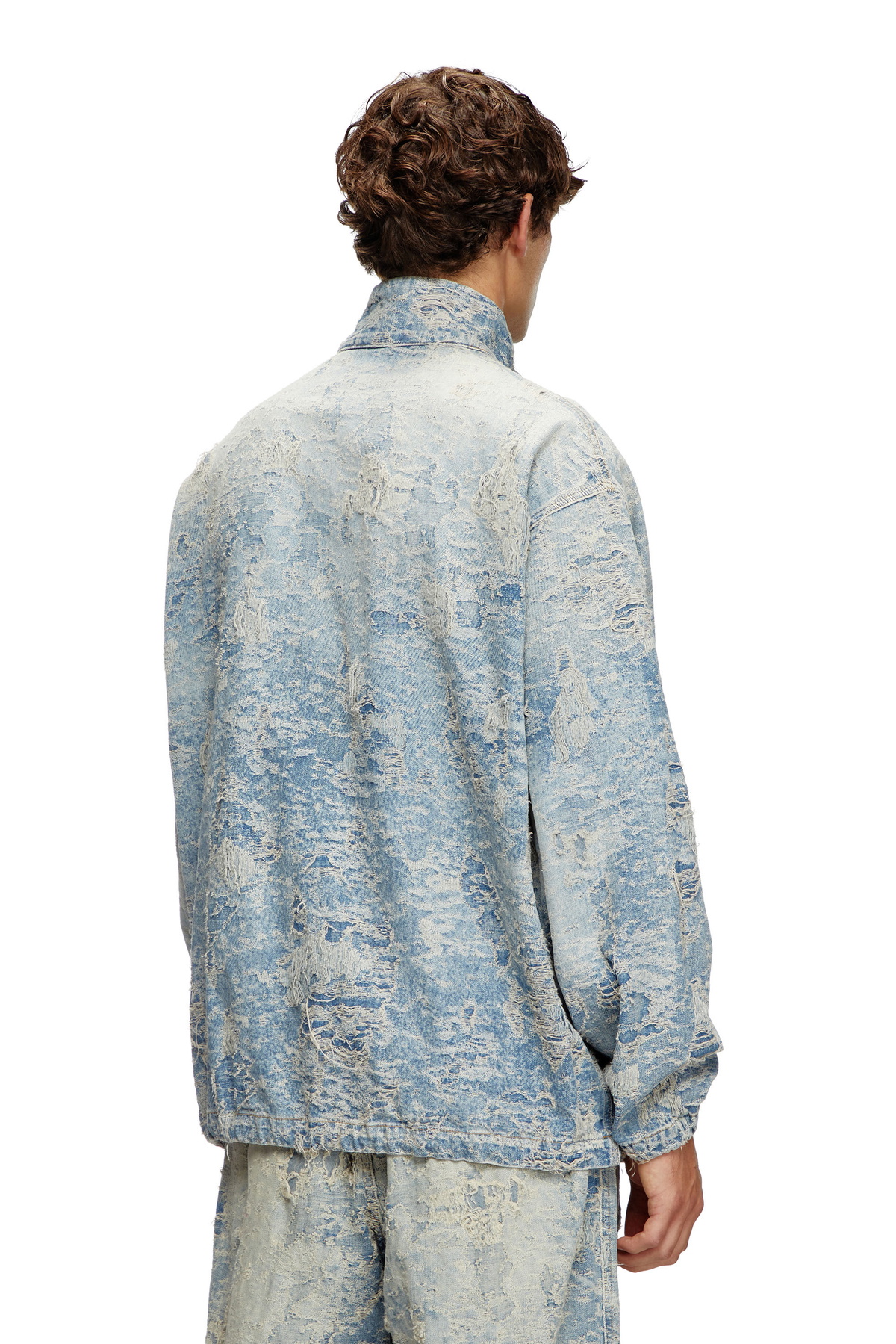 Diesel Zip jacket in dirty jacquard denim - Denim Jackets - Unisex - Blue