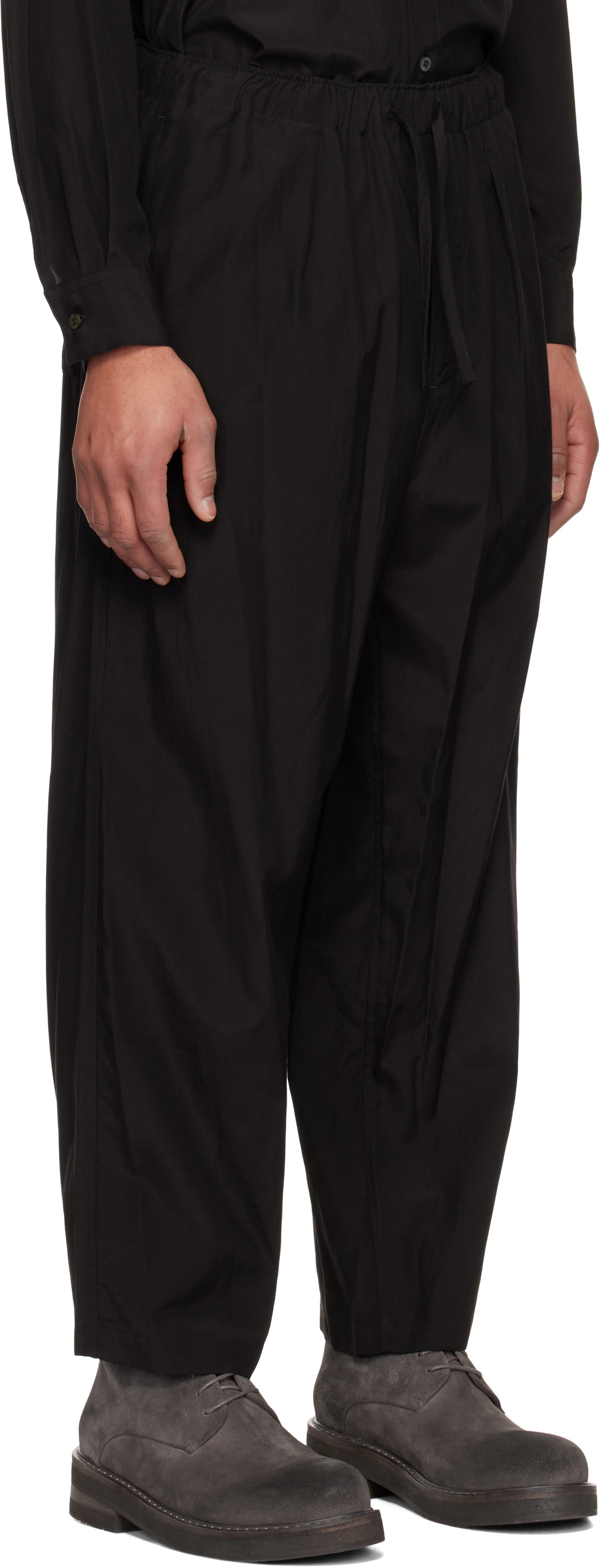 YOKE Black Weather Cloth Easy Trousers