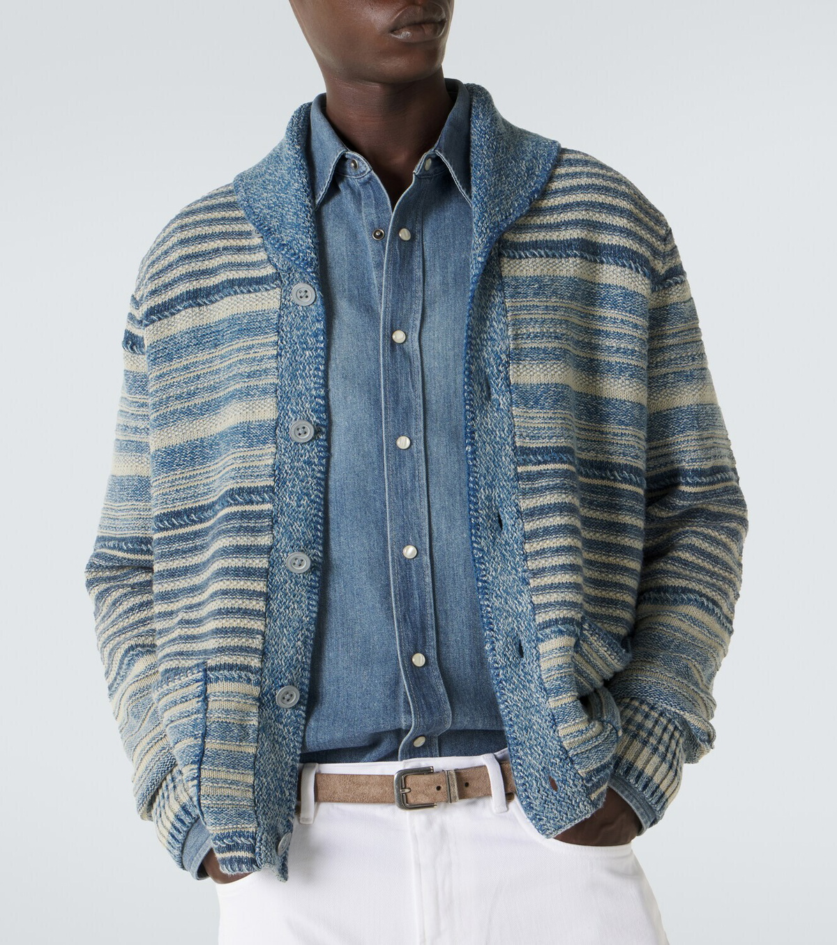 RRL Striped cotton and linen cardigan