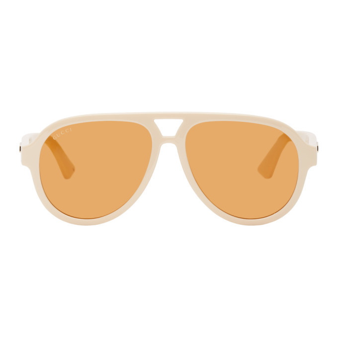 Photo: Gucci Beige Aviator Sunglasses